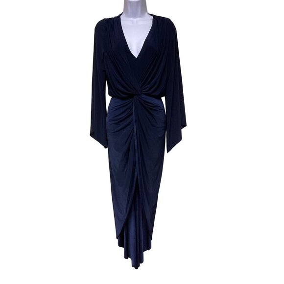 NEW! MISA Los Angeles Navy Blue Tega Long Sleeve Maxi High Low Dress Women's XS - Picture 1 of 11